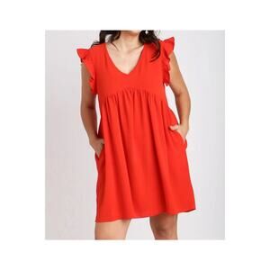 Umgee Dress with Short Ruffled Sleeves in Poppy Red Size XL